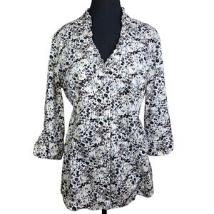 Guess Floral Blouse With Neck Ruffles And Pearl Snap Buttons Size L